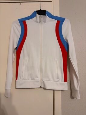 Tory Burch White Track Jacket with Red & Blue Panels